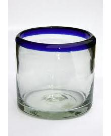 Borde Azul Cobalto / Juego de 6 vasos roca con borde azul cobalto / Éstos artesanales vasos le darán un toque clásico a su bebida favorita en las rocas.